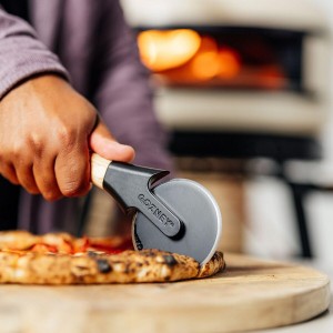 Gozney Pizza Cutter with a High Carbon Stainless Steel Blade that is Corrossion Resistant, Blade Lock, 2x Sharpened Edge and Solid Wood Handle