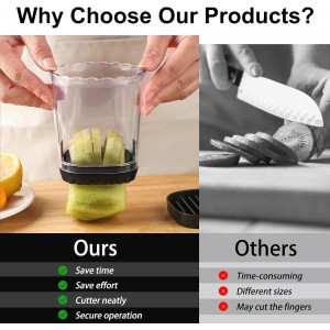 Fruit Slicer Cup: Strawberry Slicer, Strawberries Cutter Cup, Speed Cutter for Banana Grape Egg Kitchen Portable Slicing Tool(Black)