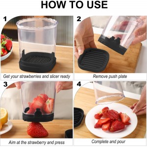 Fruit Slicer Cup: Strawberry Slicer, Strawberries Cutter Cup, Speed Cutter for Banana Grape Egg Kitchen Portable Slicing Tool(Black)