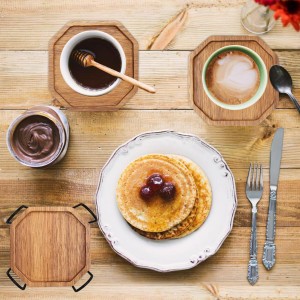 Cute Rustic Farmhouse Wooden Cup Coaster Set of 6 Cool Bar Drink Coasters with Holder Acacia Wood Coasters for Coffee Table Desk Decorative Outdoor Modern Coaster Home Decor Beverage Accessories Gift