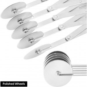 QWORK 5-Wheel Adjustable Pastry Cutter, Stainless Steel Pizza Divider, Expandable Multi-Round Baking Roller/Divider for Cookie, Dough, Cake, Pastry