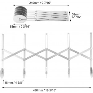 QWORK 5-Wheel Adjustable Pastry Cutter, Stainless Steel Pizza Divider, Expandable Multi-Round Baking Roller/Divider for Cookie, Dough, Cake, Pastry