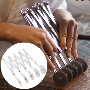 QWORK 5-Wheel Adjustable Pastry Cutter, Stainless Steel Pizza Divider, Expandable Multi-Round Baking Roller/Divider for Cookie, Dough, Cake, Pastry