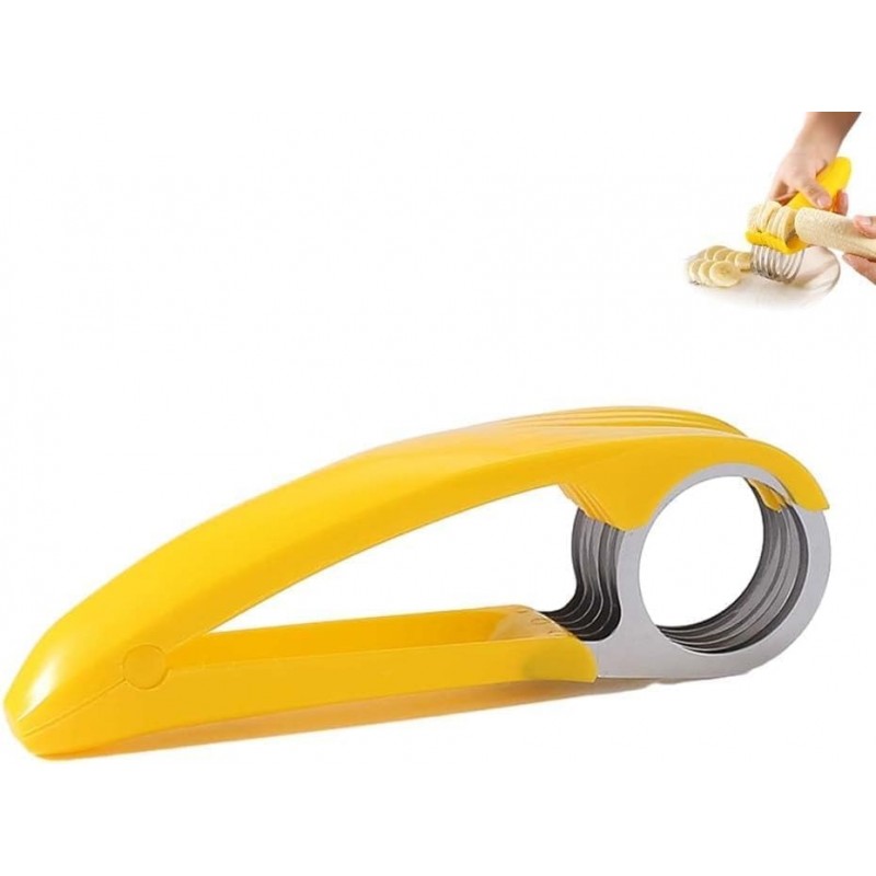 Yellow Food Manual Slicer, Stainless Steel Food Slicer, Banana Strawberry Cucumber Carrot Egg Vegetable Fruit Multifunctional Slicer, Handheld Portable Small Food Slicer Mandolines and Slicers