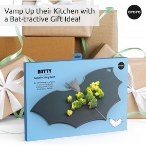 Cutting Board - Wooden & Plastic Cutting Boards for Kitchen, Fun & Spooky Kitchen Gadgets, Housewarming & Goth Gifts, Dishwasher Safe (Bat, Plastic)
