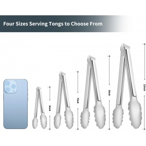 4 Pack Serving Tongs for Buffet,Metal Kitchen Tongs,Stainless Steel Food Tongs, Small Tongs for serving, Silver (7IN)