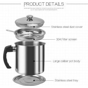 Bacon Grease Container With Strainer,1.3L(46 fl. oz.) Kitchen Stainless Steel Oil Container Can with Strainer and Anti-slip coaster tray for Store Meat Frying Oil and Cooking Grease Storage