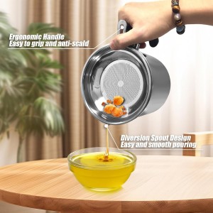 Bacon Grease Container With Strainer,1.3L(46 fl. oz.) Kitchen Stainless Steel Oil Container Can with Strainer and Anti-slip coaster tray for Store Meat Frying Oil and Cooking Grease Storage