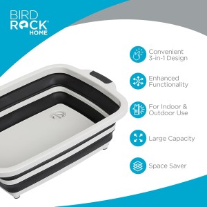 Collapsible Large BBQ Prep Tub w/Cutting Board, Multi-Function Grill Caddy w/Colander & Lid, Portable Silicone Dish Bowl for Picnic, Tailgate, Camping - Black