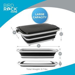 Collapsible Large BBQ Prep Tub w/Cutting Board, Multi-Function Grill Caddy w/Colander & Lid, Portable Silicone Dish Bowl for Picnic, Tailgate, Camping - Black