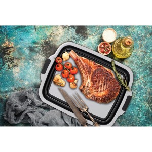 Collapsible Large BBQ Prep Tub w/Cutting Board, Multi-Function Grill Caddy w/Colander & Lid, Portable Silicone Dish Bowl for Picnic, Tailgate, Camping - Black