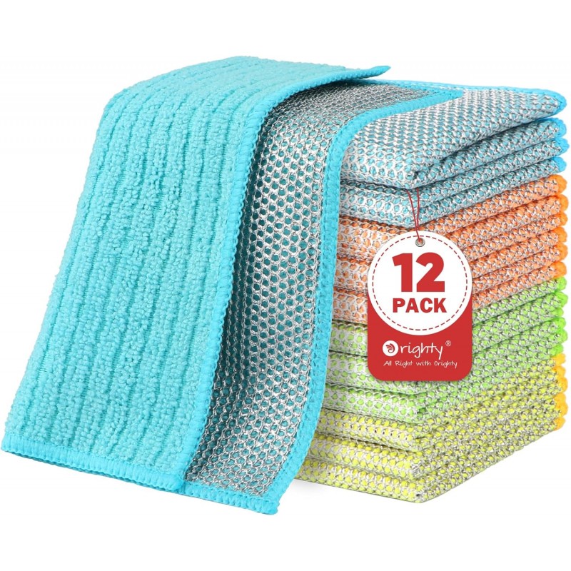 Orighty Multipurpose Wire Dishwashing Rag 12 Pcs, Upgraded Double-Layer Non-Scratch Wire Dish Cleaning Cloths, Kitchen Reusable Steel Scrubber, Powerful Dishcloth Rag for Cookware, Multicolor, 7
