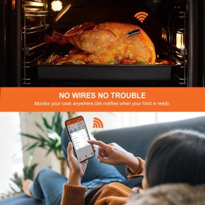 Wireless Meat Thermometer – Digital Cooking Thermometer with Wireless Probe – 500Ft Remote Range Food Thermometer – with iOS & Android Read App -Preprogrammed Temperatures for BBQ, Oven, Grill