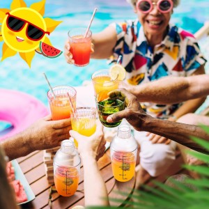 Lallisa 16 Pcs Plastic Cocktail Shaker Set Drink Mixer Clear Shaker Cup with Measurements Scales and Strainer Plastic Mixing Tool for Tea Coffee Bar Bubble Milk Christmas Gift(350 Cc/ 12 oz)