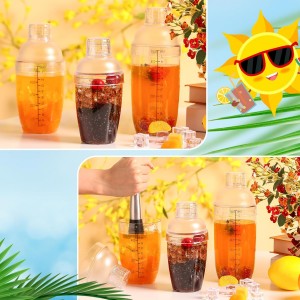 Lallisa 16 Pcs Plastic Cocktail Shaker Set Drink Mixer Clear Shaker Cup with Measurements Scales and Strainer Plastic Mixing Tool for Tea Coffee Bar Bubble Milk Christmas Gift(350 Cc/ 12 oz)