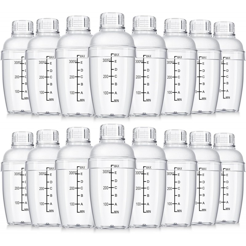 Lallisa 16 Pcs Plastic Cocktail Shaker Set Drink Mixer Clear Shaker Cup with Measurements Scales and Strainer Plastic Mixing Tool for Tea Coffee Bar Bubble Milk Christmas Gift(350 Cc/ 12 oz)