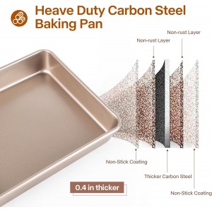 Deep Baking Pans Set, 3-Pieces Rectangle Cake Pan, Nonstick Roasting Pans Set for Thanksgiving Christmas, 9/11/13 Inch, Toaster Oven Tray Bakeware Set, Lasagna Pan Deep Size, Heavy Duty, Gold