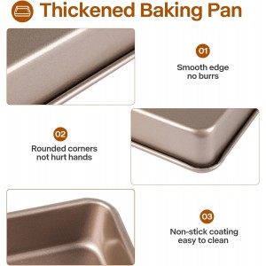 Deep Baking Pans Set, 3-Pieces Rectangle Cake Pan, Nonstick Roasting Pans Set for Thanksgiving Christmas, 9/11/13 Inch, Toaster Oven Tray Bakeware Set, Lasagna Pan Deep Size, Heavy Duty, Gold
