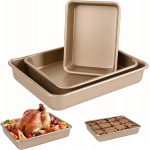Deep Baking Pans Set, 3-Pieces Rectangle Cake Pan, Nonstick Roasting Pans Set for Thanksgiving Christmas, 9/11/13 Inch, Toaster Oven Tray Bakeware Set, Lasagna Pan Deep Size, Heavy Duty, Gold