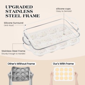 Regular 12 Cup and Mini 24 Cup Nonstick Cupcake Pan Set Silicone Muffin Pan for Baking Silicone Cupcake Mold with Metal Reinforced Frame BPA Free (2 Pcs, Cream)