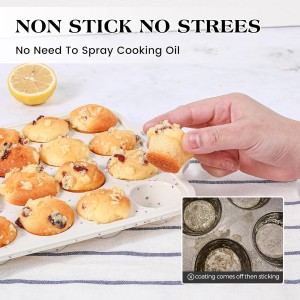 Regular 12 Cup and Mini 24 Cup Nonstick Cupcake Pan Set Silicone Muffin Pan for Baking Silicone Cupcake Mold with Metal Reinforced Frame BPA Free (2 Pcs, Cream)