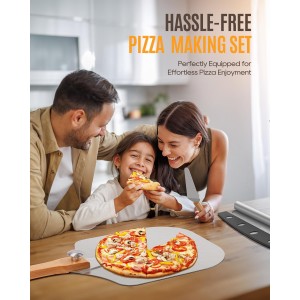 Pizza Peel Aluminum Pizza Spatula Set, 12 x 14 Inch Metal Pizza Paddle with Foldable Wooden Handle, Pizza Rocker Cutter, Pizza Server, Pizza Oven Accessories for Baking Homemade Pizza Bread