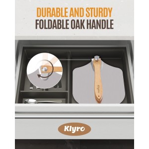 Pizza Peel Aluminum Pizza Spatula Set, 12 x 14 Inch Metal Pizza Paddle with Foldable Wooden Handle, Pizza Rocker Cutter, Pizza Server, Pizza Oven Accessories for Baking Homemade Pizza Bread