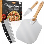Pizza Peel Aluminum Pizza Spatula Set, 12 x 14 Inch Metal Pizza Paddle with Foldable Wooden Handle, Pizza Rocker Cutter, Pizza Server, Pizza Oven Accessories for Baking Homemade Pizza Bread