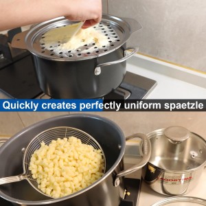 Stainless Steel Spaetzle Maker Lid with Scraper Traditional German Egg Noodle Maker Pan Pot Spaghetti Strainer