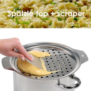 Stainless Steel Spaetzle Maker Lid with Scraper Traditional German Egg Noodle Maker Pan Pot Spaghetti Strainer