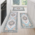 Cushioned Kitchen Rug Sets 3 Piece Anti Fatigue Kitchen Mats for Floor Non Slip Waterproof Kitchen Rugs and Mats Comfort Standing Mat Runner for Home Office,Sink,Laundry
