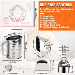 Biscuit Cutter Set,10PCS Stainless Steel Pastry Blender Set with Pastry Cutter,5PCS Biscuit Cutter,Dough Cutter,3 Cup Flour Sifter,Baking Mat and Fine Mesh Strainer for Cooking Cookies and Donuts