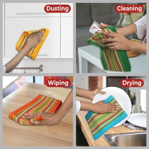 Urban Villa Kitchen Towels 100% Cotton Dish Towels for Kitchen(Set of 4)20”x30” Dish Cloths Highly Absorbent Kitchen Linen Set with Hanging Loop Perfect for Drying Dishes Cleaning Towels -Multi Color