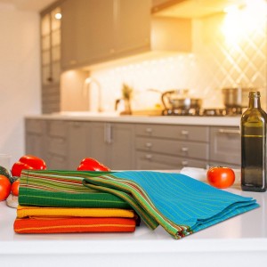 Urban Villa Kitchen Towels 100% Cotton Dish Towels for Kitchen(Set of 4)20”x30” Dish Cloths Highly Absorbent Kitchen Linen Set with Hanging Loop Perfect for Drying Dishes Cleaning Towels -Multi Color