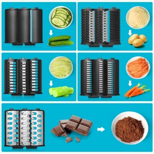 5-in-1 Electric Cheese Grater & Vegetable Slicer – 250W One-Touch Shredder with Stainless Steel Blades for Block Cheese, Vegetables, Fruits & Nuts