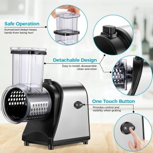 5-in-1 Electric Cheese Grater & Vegetable Slicer – 250W One-Touch Shredder with Stainless Steel Blades for Block Cheese, Vegetables, Fruits & Nuts
