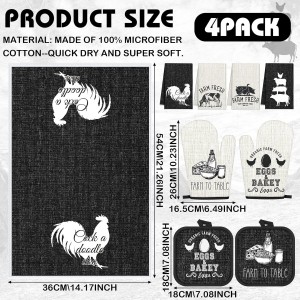 VitalCozy 8 Pcs Farm Animal Theme Kitchen Towels Pot Holders and Oven Mitt Set 4 Farmhouse Dish Towels 2 Rustic Square Potholders 2 Decorative Heat Resistant Glove for Cooking Baking Home Gifting