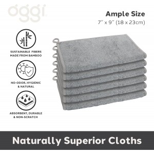 Oggi Bambou Odor-Free Kitchen Washcloths - Natural Kitchen Dish Cloths, 91% Bamboo-Derived Rayon Cellulose Fiber, Reusable, Absorbent, Hygienic, Fast Dry, Durable, Non-Scratch, Lint-Free - 6 pcs, 7x9