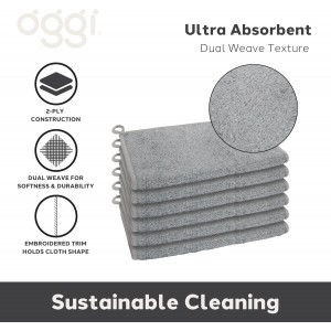 Oggi Bambou Odor-Free Kitchen Washcloths - Natural Kitchen Dish Cloths, 91% Bamboo-Derived Rayon Cellulose Fiber, Reusable, Absorbent, Hygienic, Fast Dry, Durable, Non-Scratch, Lint-Free - 6 pcs, 7x9