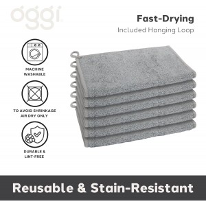 Oggi Bambou Odor-Free Kitchen Washcloths - Natural Kitchen Dish Cloths, 91% Bamboo-Derived Rayon Cellulose Fiber, Reusable, Absorbent, Hygienic, Fast Dry, Durable, Non-Scratch, Lint-Free - 6 pcs, 7x9