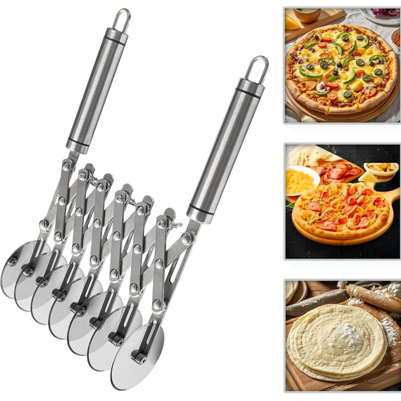 7 Wheel Pastry Cutter Tool,Adjustable Pasta Cutter wheel with Handle, Stainless Steel Multiple Pasta Roller Cutter tools, Baking Roller Pizza Cutter Slicer