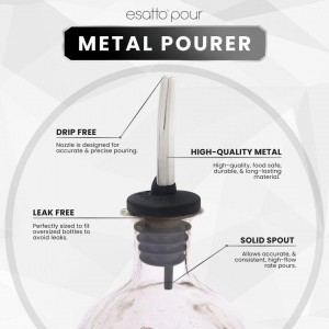 Esatto 6 Pack Metal Pourer Spouts for Oversized Bottles, Includes 6 Dust Caps to Protect from Dirt & Debris, Pour Spouts for Bottles, Liquor Bottle Pourers for Alcohol & Olive Oil