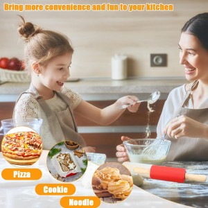 10Pcs 9 Inch Silicone Small Rolling Pin for Kids Wooden Rolling Pins for Baking Mini Silicone 5 Colors Wooden Handle Rolling Pin for Kitchen Cake Baking Cookie