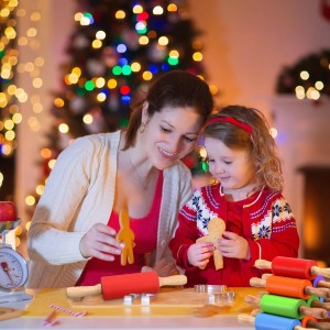 10Pcs 9 Inch Silicone Small Rolling Pin for Kids Wooden Rolling Pins for Baking Mini Silicone 5 Colors Wooden Handle Rolling Pin for Kitchen Cake Baking Cookie