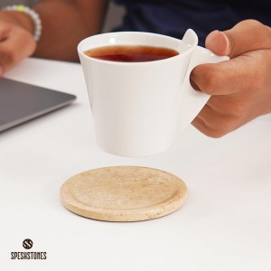 Marble Coasters Set of 6 Round 3.5 Inch Travertine Coaster for Drinks with Holder - Ideal Stone Drink Coasters for Coffee Bar Accessories, Gifts, Dining Table & Home Décor