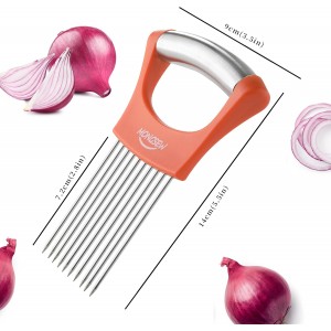 Onion Slicer Holder, MONGSEW Stainless Steel Onion Cutter for Slicing and Storage of Onions, Avocados, Eggs, Dishwasher Safe, Protective Cover Included (Stylish Orange)