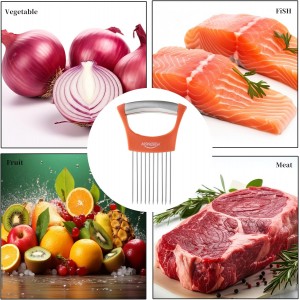 Onion Slicer Holder, MONGSEW Stainless Steel Onion Cutter for Slicing and Storage of Onions, Avocados, Eggs, Dishwasher Safe, Protective Cover Included (Stylish Orange)