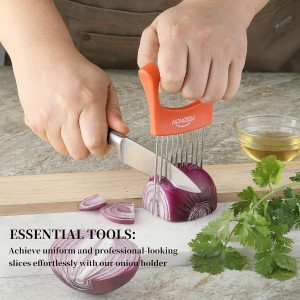 Onion Slicer Holder, MONGSEW Stainless Steel Onion Cutter for Slicing and Storage of Onions, Avocados, Eggs, Dishwasher Safe, Protective Cover Included (Stylish Orange)
