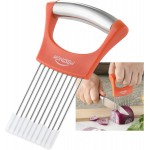 Onion Slicer Holder, MONGSEW Stainless Steel Onion Cutter for Slicing and Storage of Onions, Avocados, Eggs, Dishwasher Safe, Protective Cover Included (Stylish Orange)