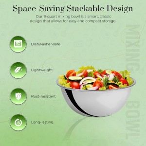 OCS Parts 8 Quart Mixing Bowls | Set of 2 | 13.25-Inch Stainless Steel Professional Grade Flat Base Mixing Bowls for Home and Commercial Kitchens